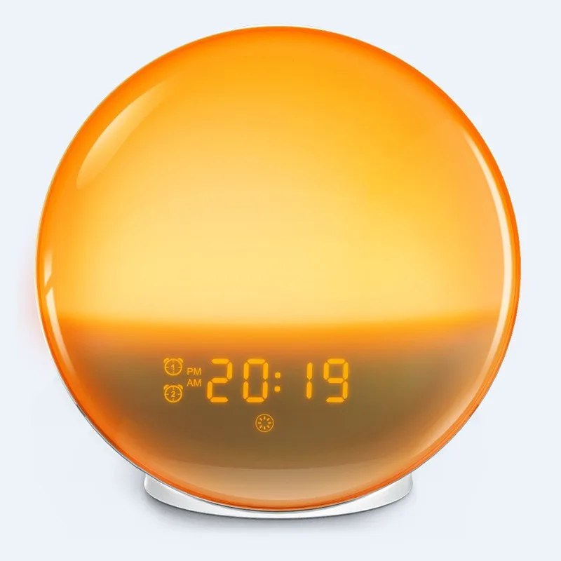 LED electronic analog children wake up clock alarm colorful light sunrise alarm clock light