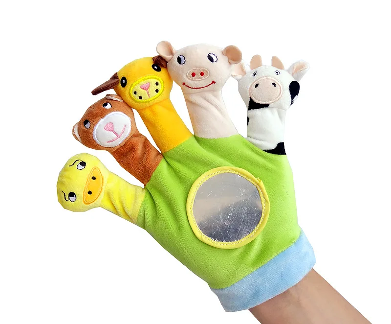 Baby Plush Animal Hand Puppets Soothing Gloves for kids playing