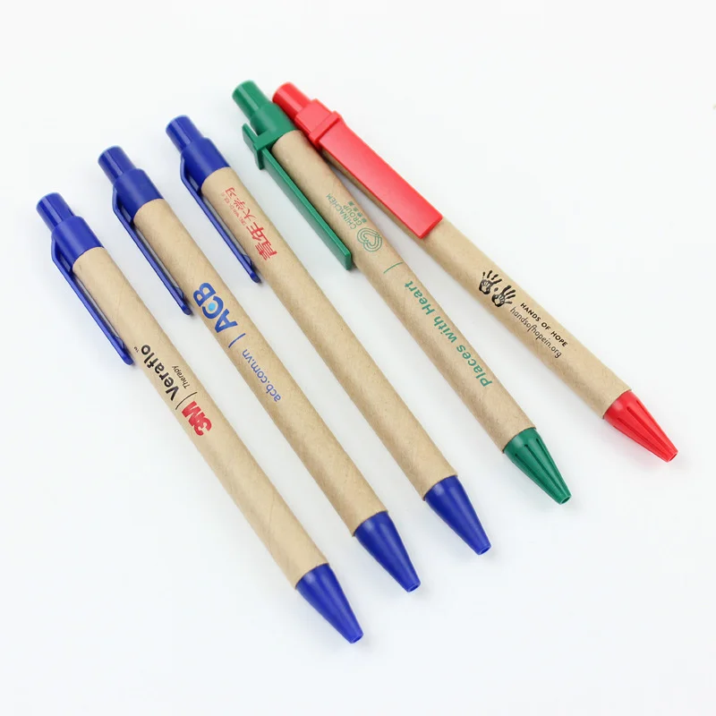 Wholesale Bulk Promotional Paper Pen Custom Logo Eco Friendly Cardboard Tube Ballpoint Pens
