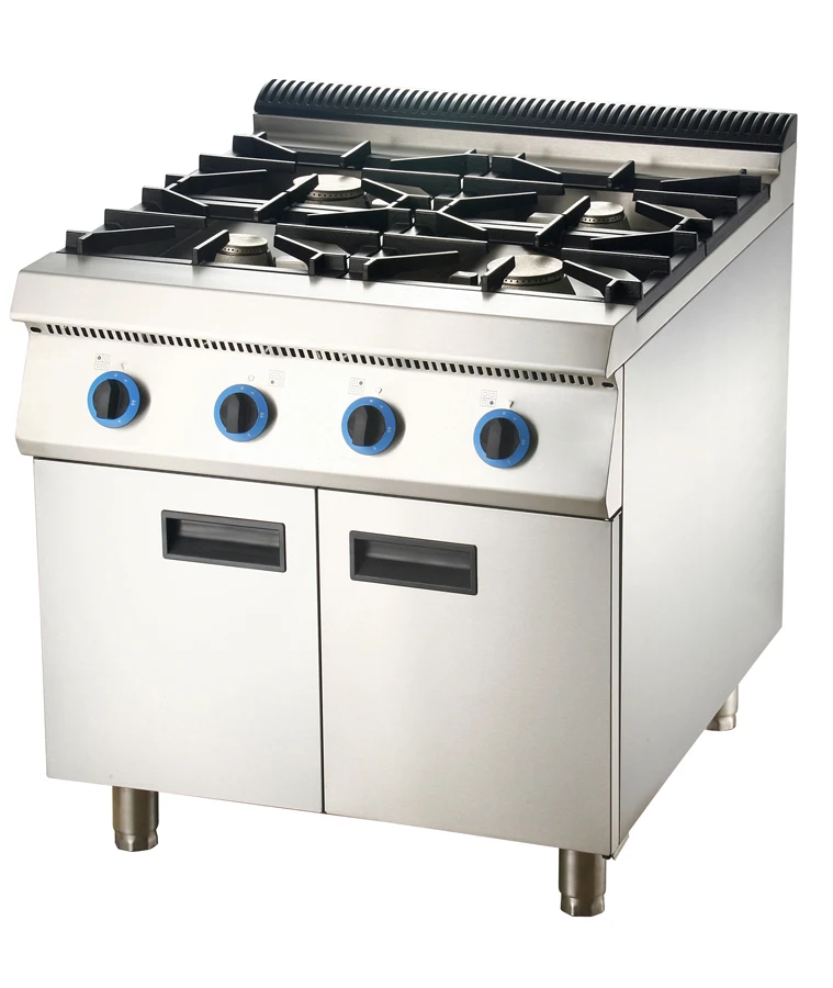 Multifunctional Gas Type Free Standing 4 Burners Stove With Cabinet For Restaurant & Hotel Kitchen Solution