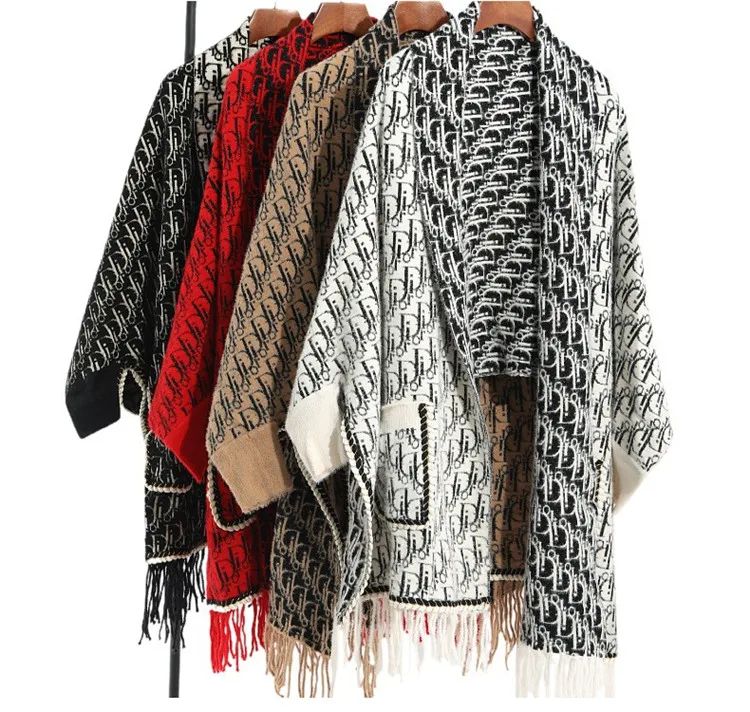 Unique Design Imitated Mink Wool Shawl Pullover Knitted Poncho With Sleeves Ladies Sweater