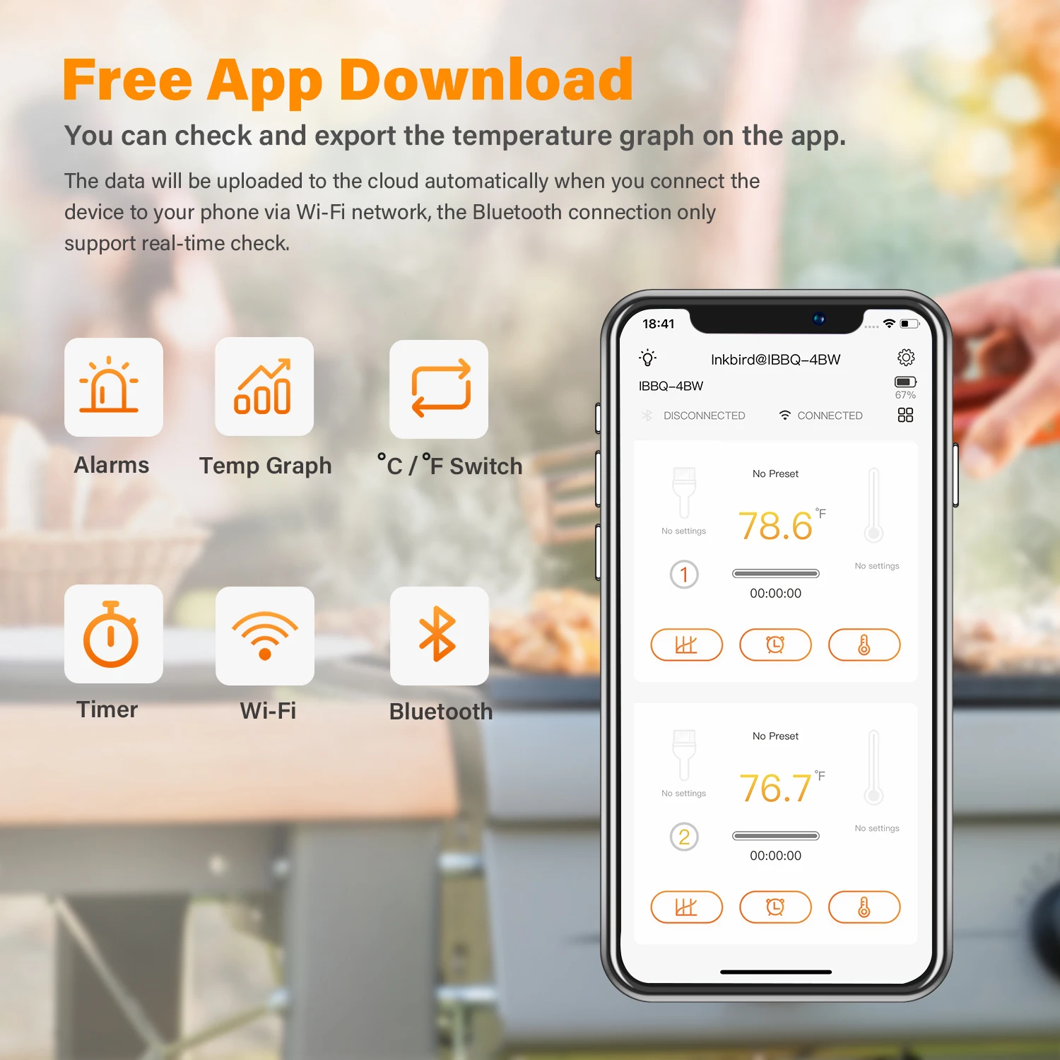 Inkbird wireless thermometer bbq digital meat thermometers IBBQ-4BW WIFI blue tooth for cooking