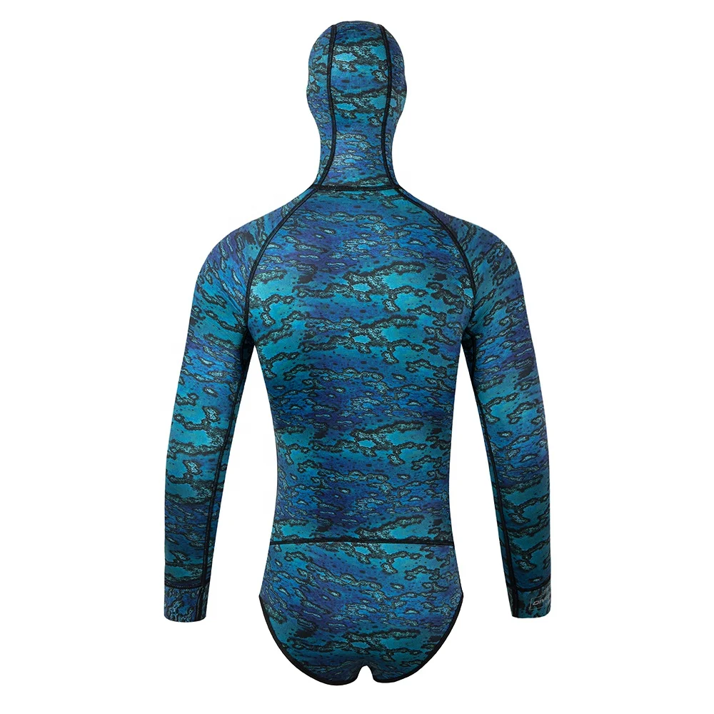 DIVESTAR Custom Blue Camo Long Sleeve Two-Piece Neoprene Open Cell Wetsuit 2mm 3mm 5mm for Unisex Adult Spearfishing Hoodie