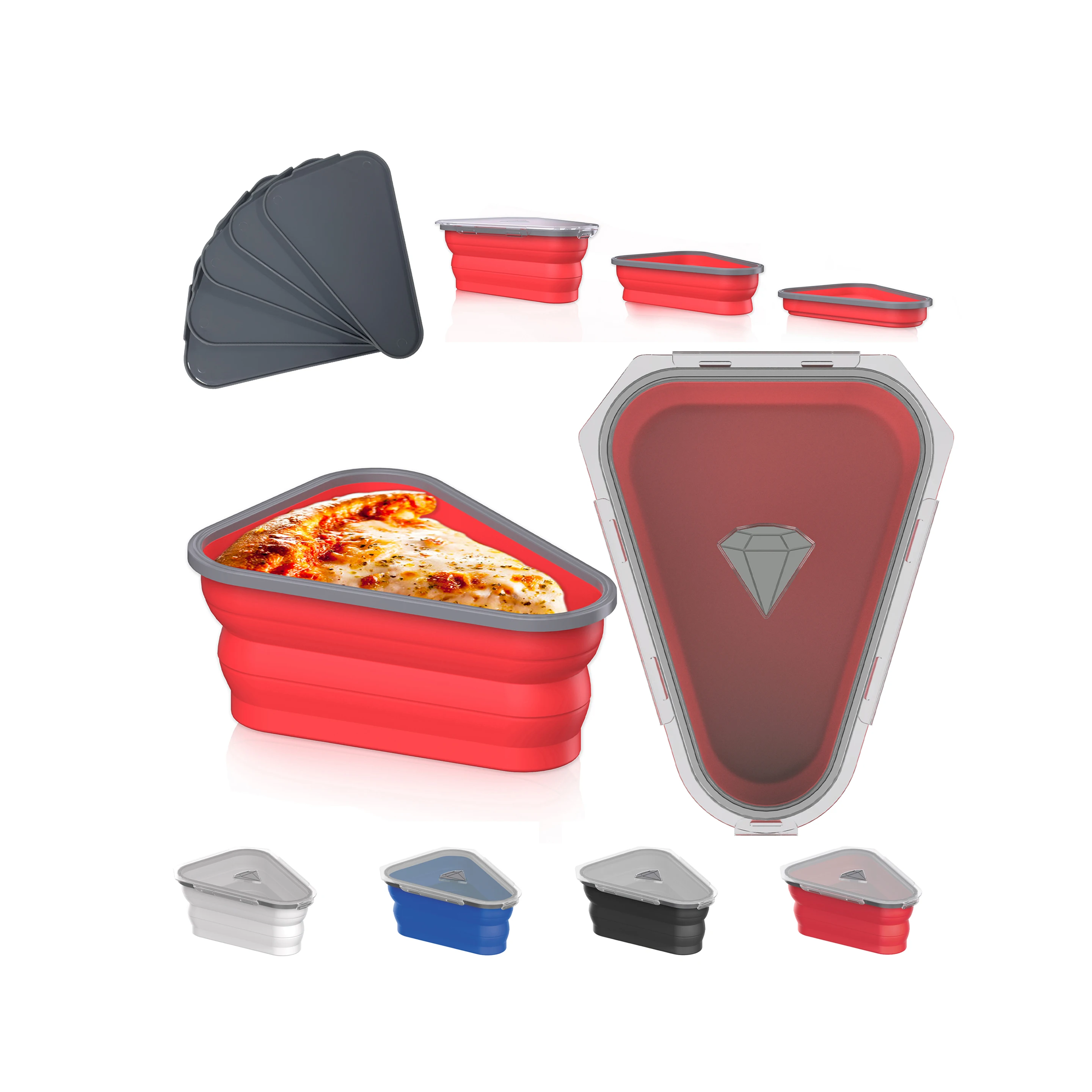 Proofing Pizza shape holder  bowl slice collapsible silicone plastic reusable pizza storage container with lids and 5 tray