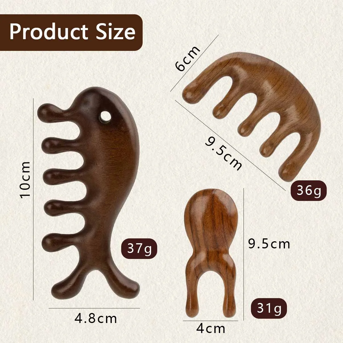 Hot Selling Item Sandal Wood Comb Five Teeth Round Head Massage Scalp Meridian Comb General Body Point Rosewood Massage