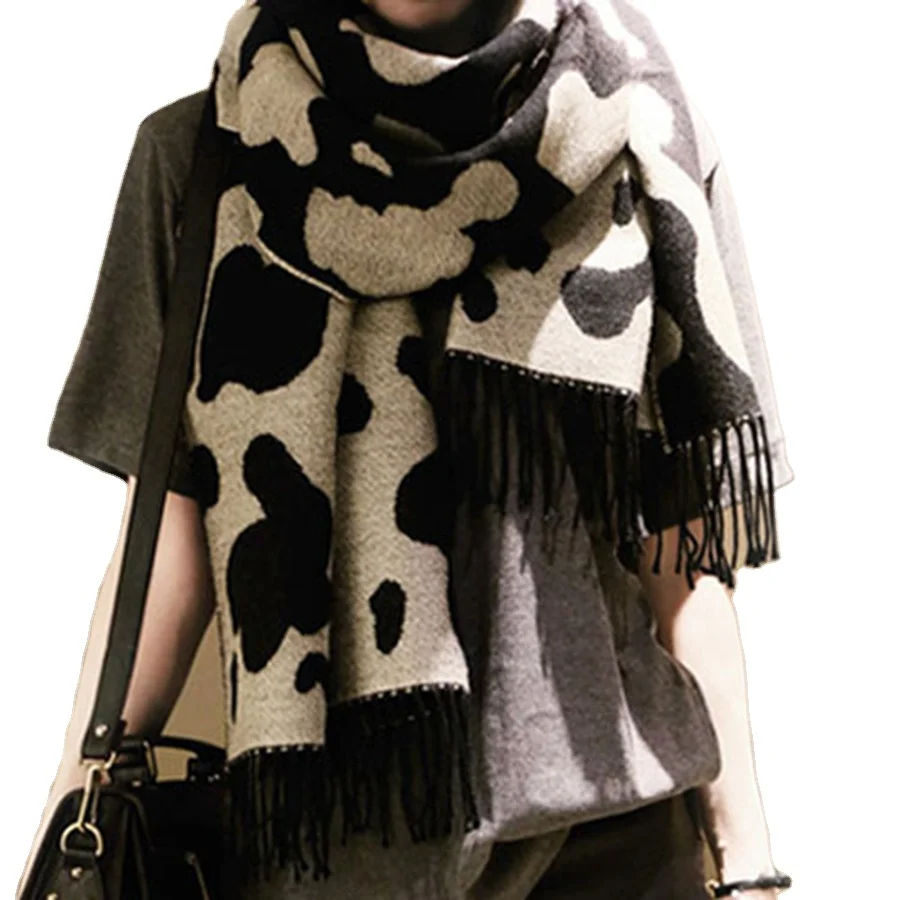 Autumn and winter Korean version cow pattern mottled leopard pattern casual Scarf Shawl imitation cashmere tassel scarf