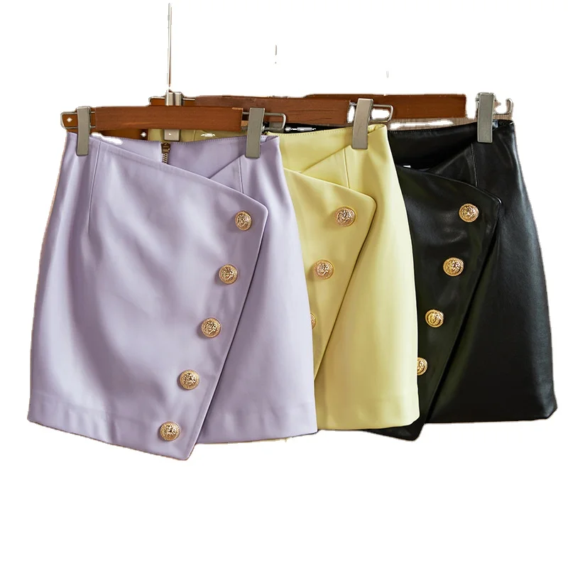 2022 new arrivals autumn fashion women PU leather leisure short mini skirt