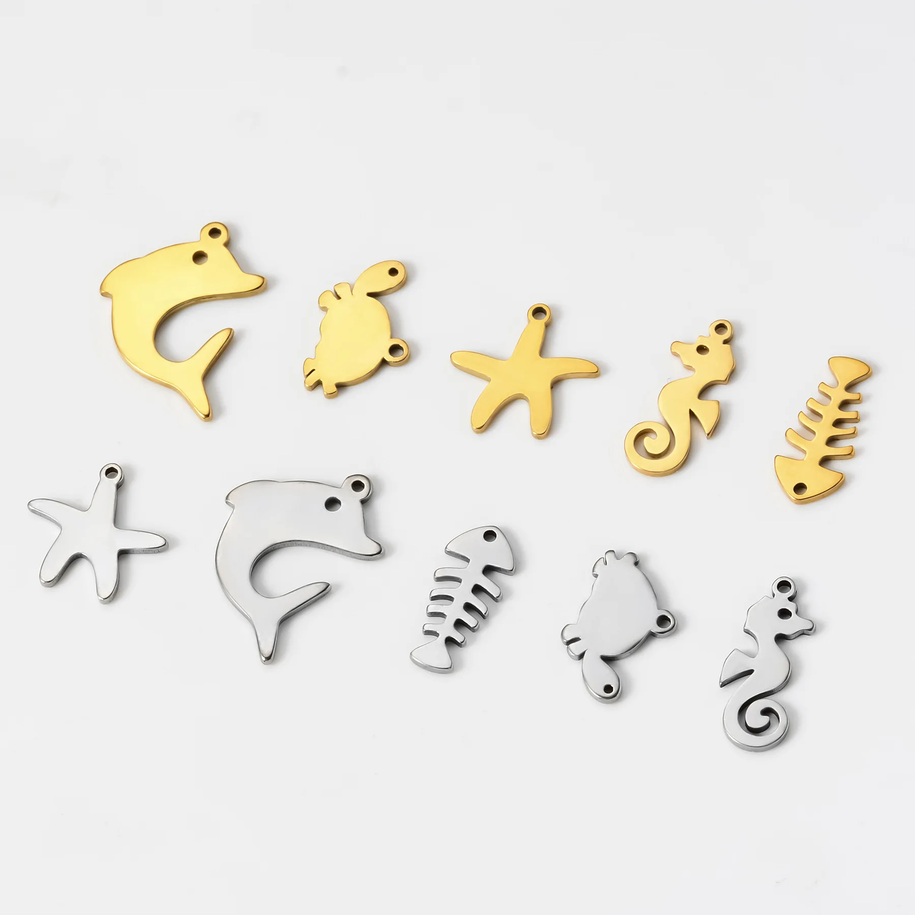 Stainless Steel Sea Turtles Dolphin Starfish Seahorse Fishbone Charms Marine Life Pendant DIY Jewelry Accessories