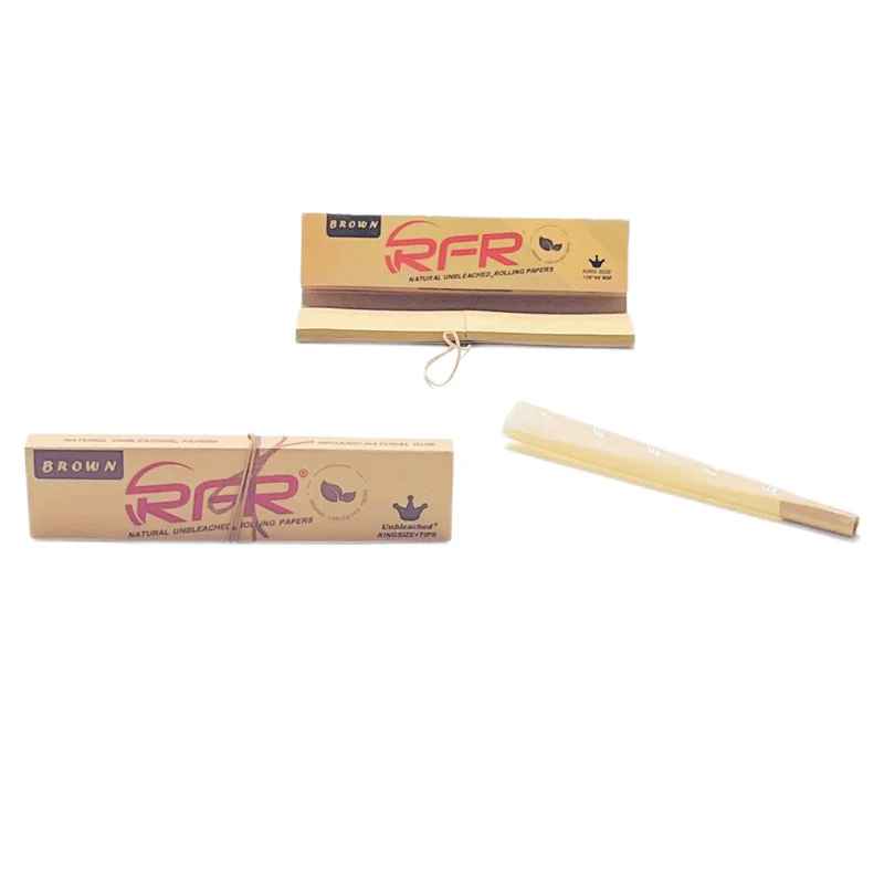 RFR Classic King Size Slim Unbleached Brown Cigarette Smoking Rolling Papers 32 Leaves with Tips and Closing Rope