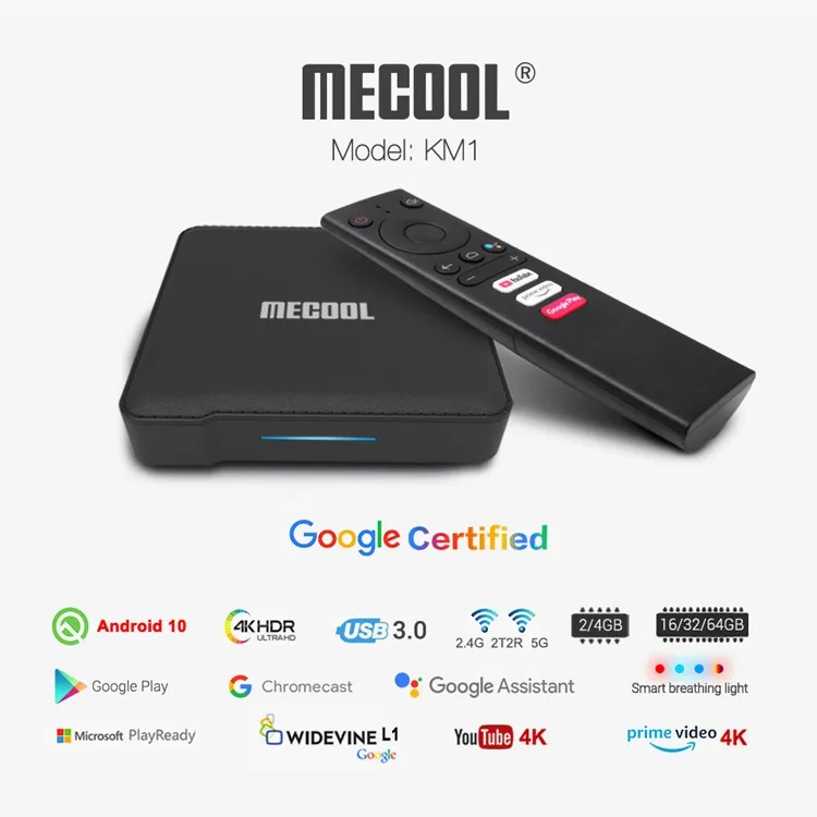 Mecool KM1 Collective 4GB+64GB Google Certified Android 10.0 TV Box 2.4G/5G 2T2R WiFi