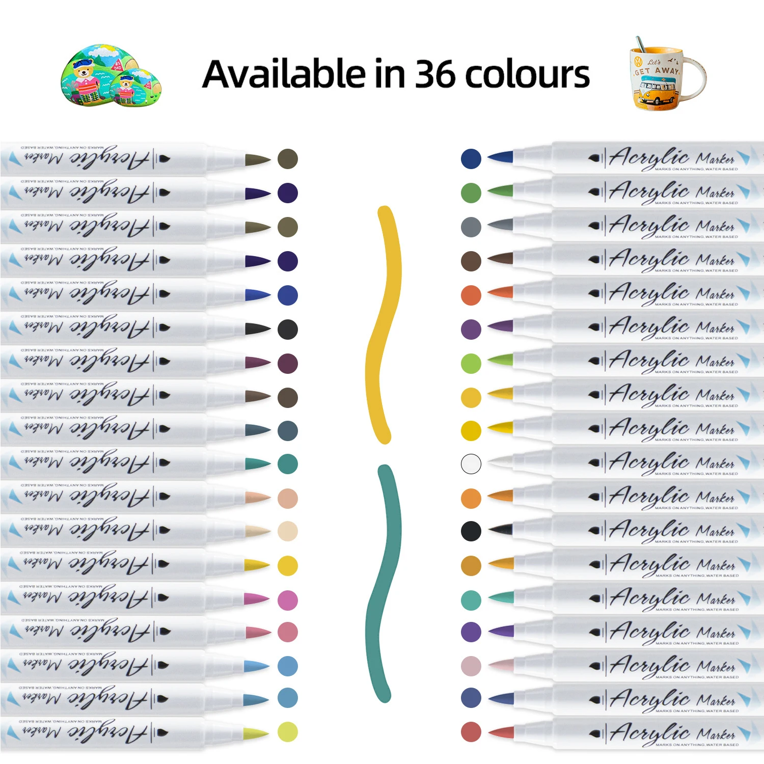Soft nib acrylic marker pen acrylic craft paint waterproof permanent skin marker 12 24 36 set colors and markers for children