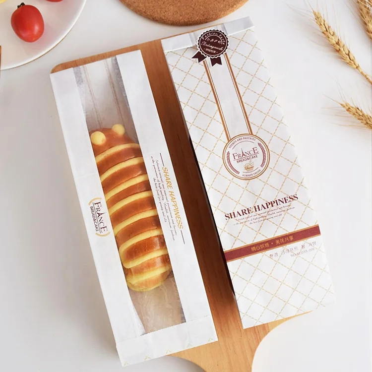 Custom printing recyclable Sandwich packaging bags wholesale greaseproof bread paper bag with PVC window