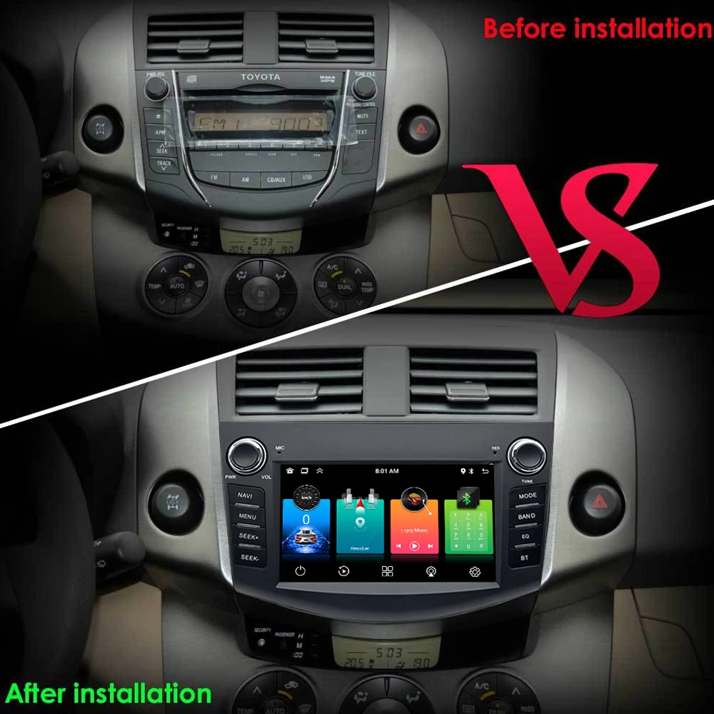 7 Inch Android Car Radio Multimedia Player, GPS Navigation, Carplay, Auto DVD, Stereo, 2Din, Toyota RAV4 2005-2013