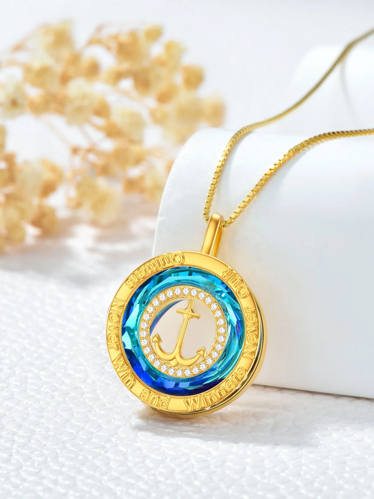 Fashion Jewelry Zircon Crystal 14kGold Plated 925 Sterling Silver Anchor Nautical for nspirational gift Inspiration Necklaces