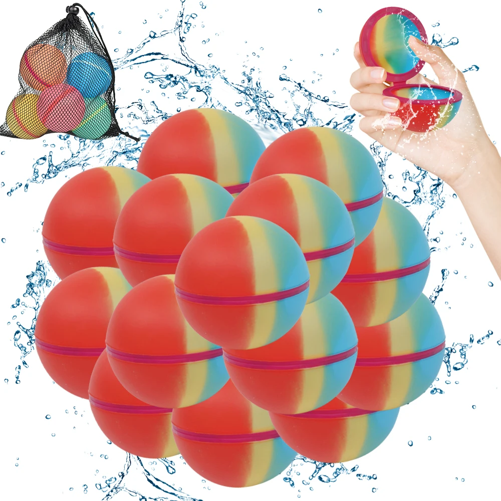 12 Pack Reusable Water Balloon Silicone Self Sealing Refillable Reusable Water Bombs Quick Fill Magnetic Reusable Water Balloons