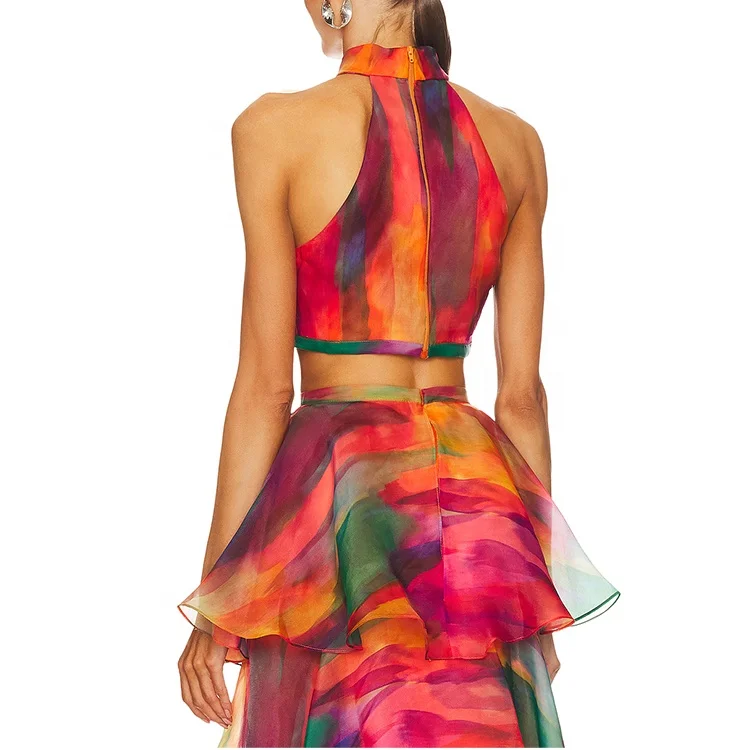 Самое популярное летнее Новое Женское Платье с принтом сексуальное длинное платье без рукавов с оборками