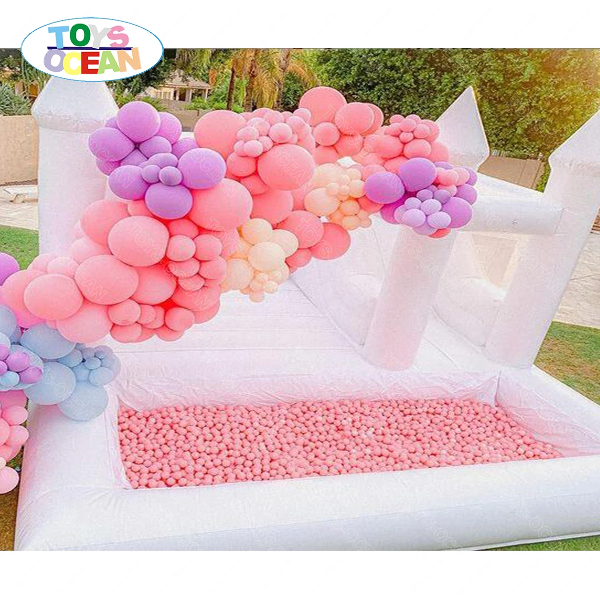 New pastel bouncy castle Kids Small Bouncer Inflatable Wedding Bouncy House White Bounce Castle with ball pit