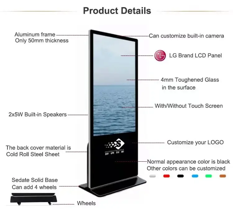 Digital Floor Standing Signage And Display Indoor Advertising Playing Equipment Lcd Screen Totem Kiosks