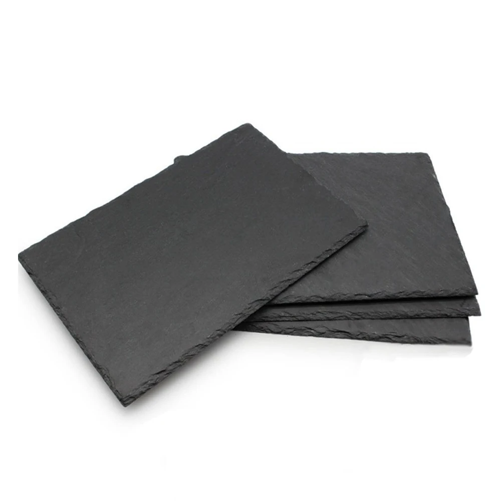 custom wholesale natural silver black rectangle round slate plates for hotel restaurant