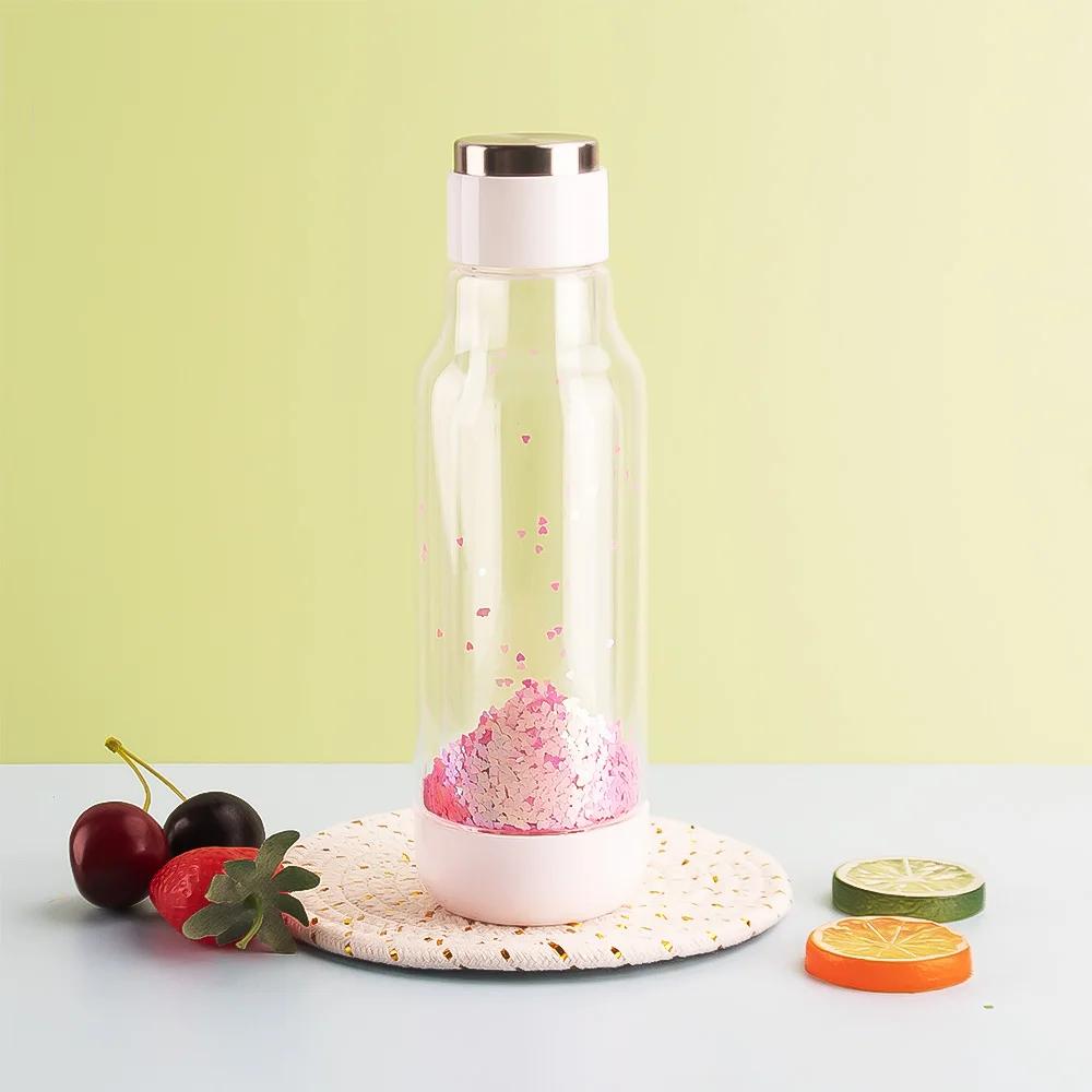 Double Walled Borosilicate  Glass Water Bottles Straight Pre-drilled Snow Globe Mugs Glitter Cups