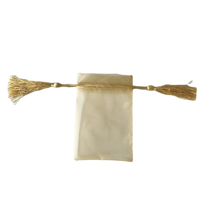Custom Logo 4x6 Inches golden drawstring organza Perfume Bottle bags with tassels