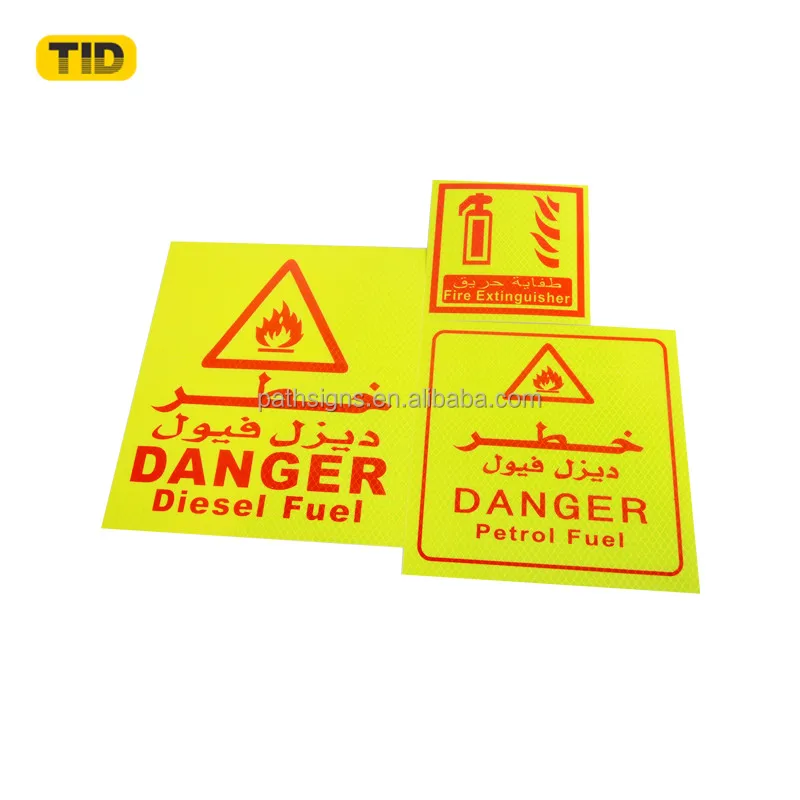 Custom Design Reflective Fire Extinguisher Self Adhesive Sign Fluorescent Yellow Red Truck Reflector Sticker for Traffic Road