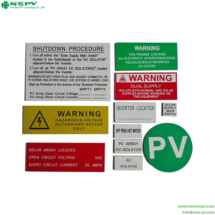 Solar System Label Sheet Engraved Solar Warning Label Kits