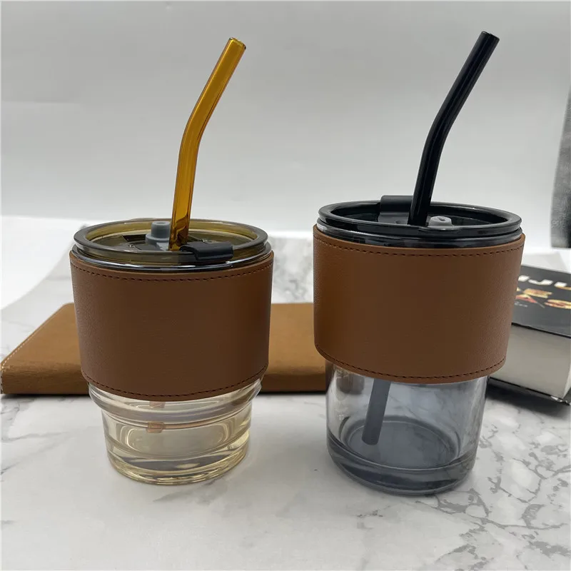 Croco  Pu Leather Cup Holder Portable Glass Bottle Leather Case Eco-friendly Coffee Cup Holder Bottle Leather Cover