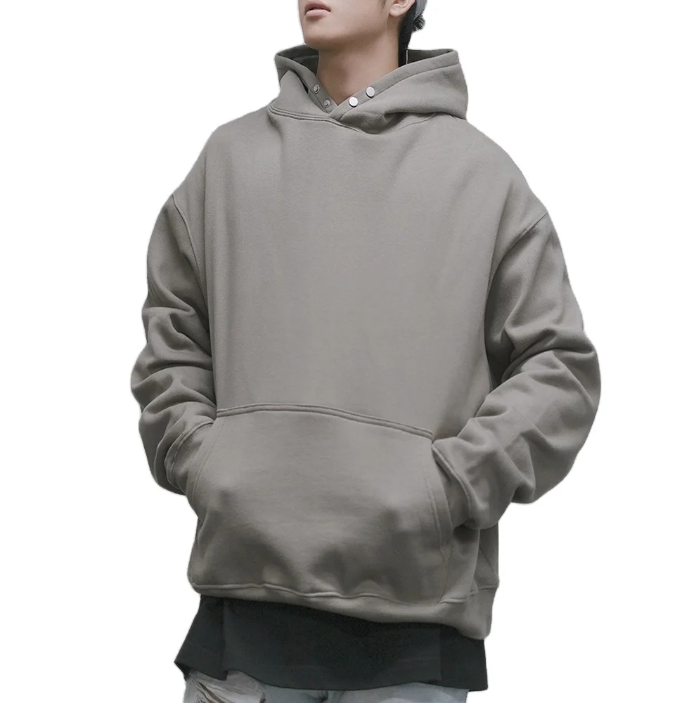 Hip Hop Turtleneck Hoodie Without Strings Private Custom Plain Hoodie Loose Metal button Fleece Sweater