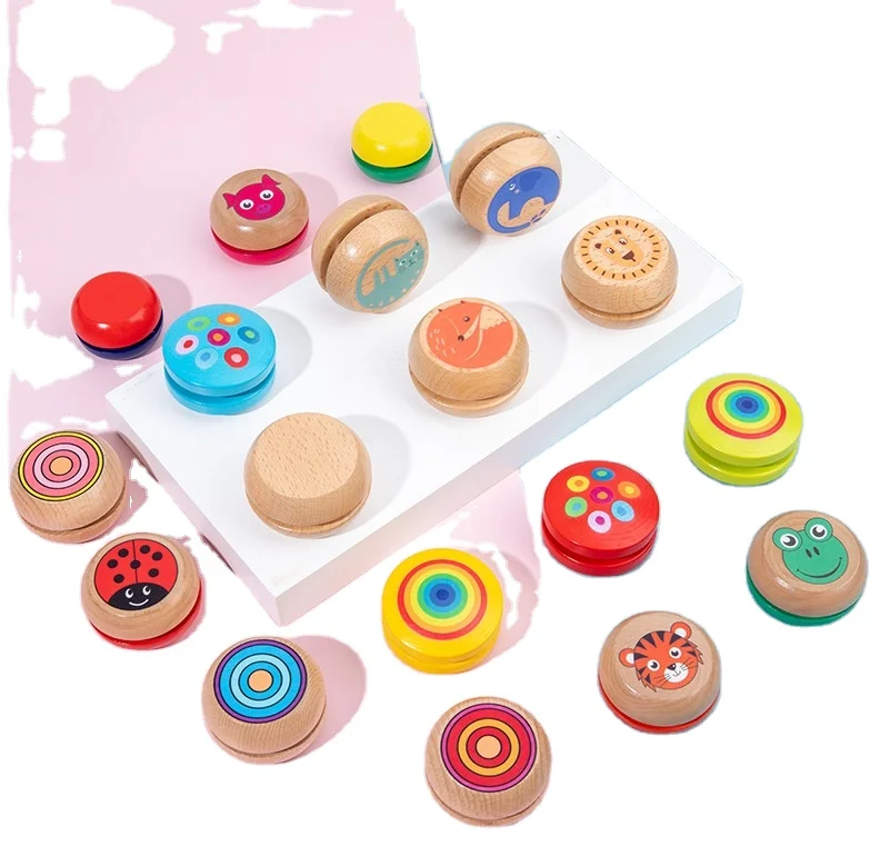 custom logo Natual wood Eudcationa baby toy Wooden animal yoyo ball kids toys