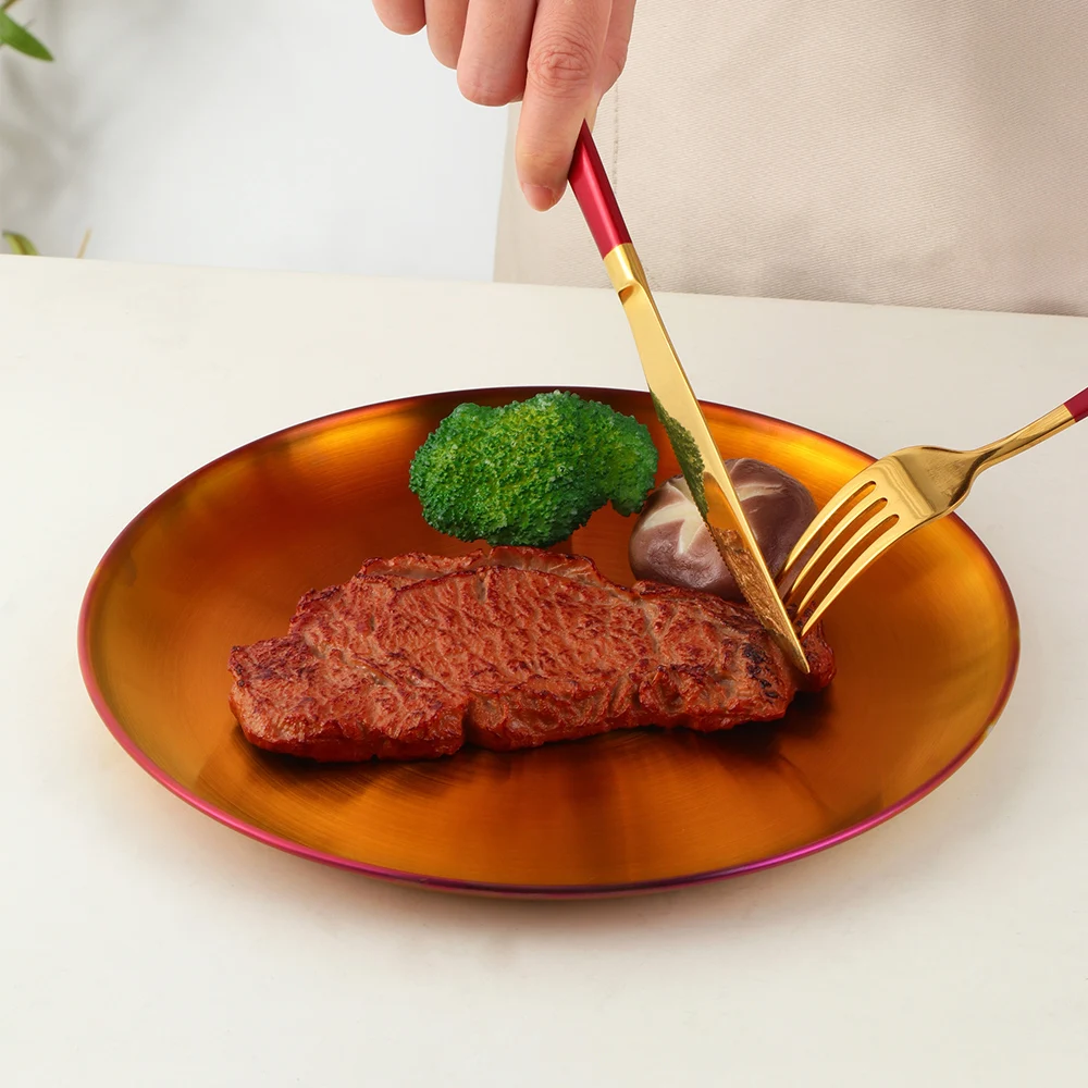 Luxury Gold Piatti Wedding Vaisselle Stainless Steel Plates Dishes Korean Style BBQ Plates