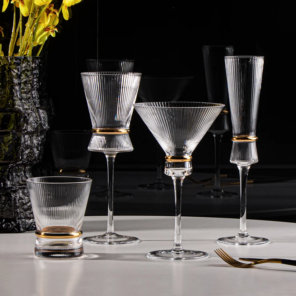 2023 New Wine Glass Ribbed  Design Glassware