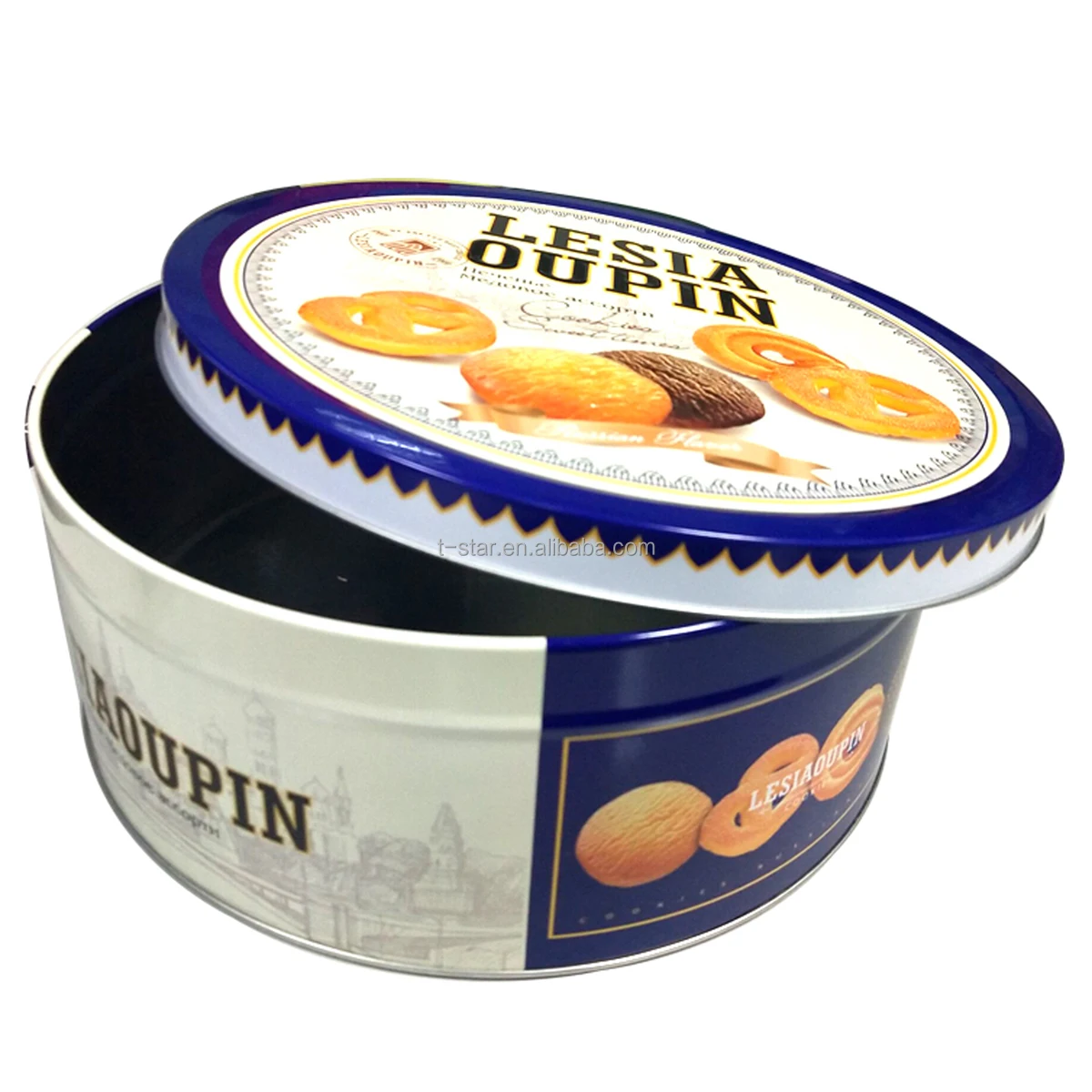 Empty Round Chocolate landmark metal box