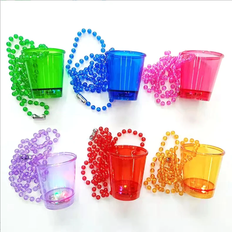 Led Shot Glass on Necklace Glow in The Dark Cup Bachelorette Birthday Light up Cups Team Bride Groom Supplies Party Decor