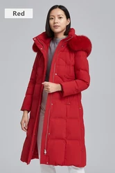 Luxury fox fur hooded warm women plus size winter coat long goose down jacket