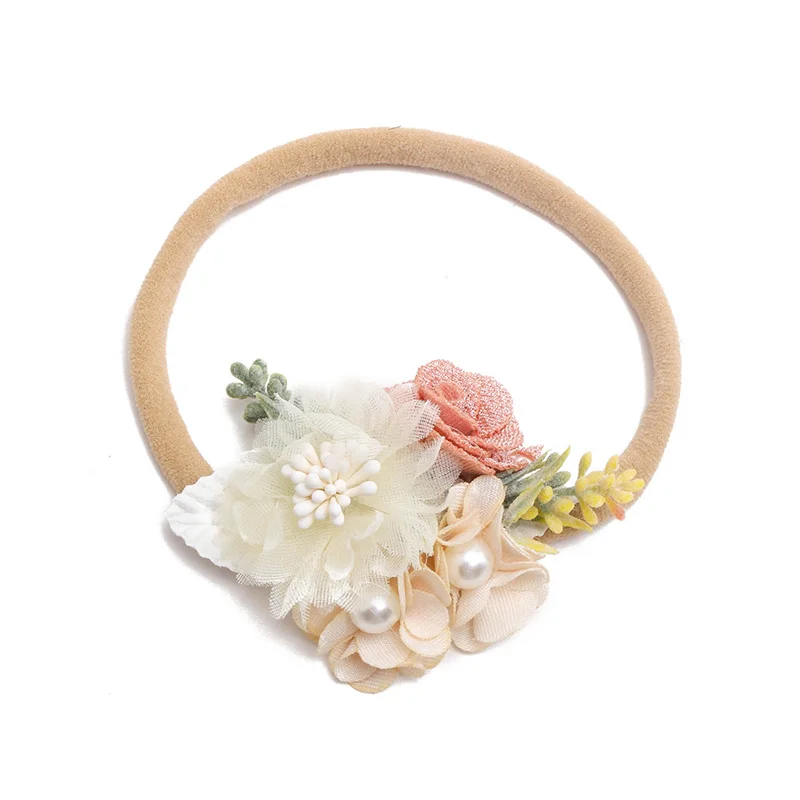 New Arrival Newborn Baby Elastic Hairband Flower Nylon Headbands For Girls Kids Hair Accessories