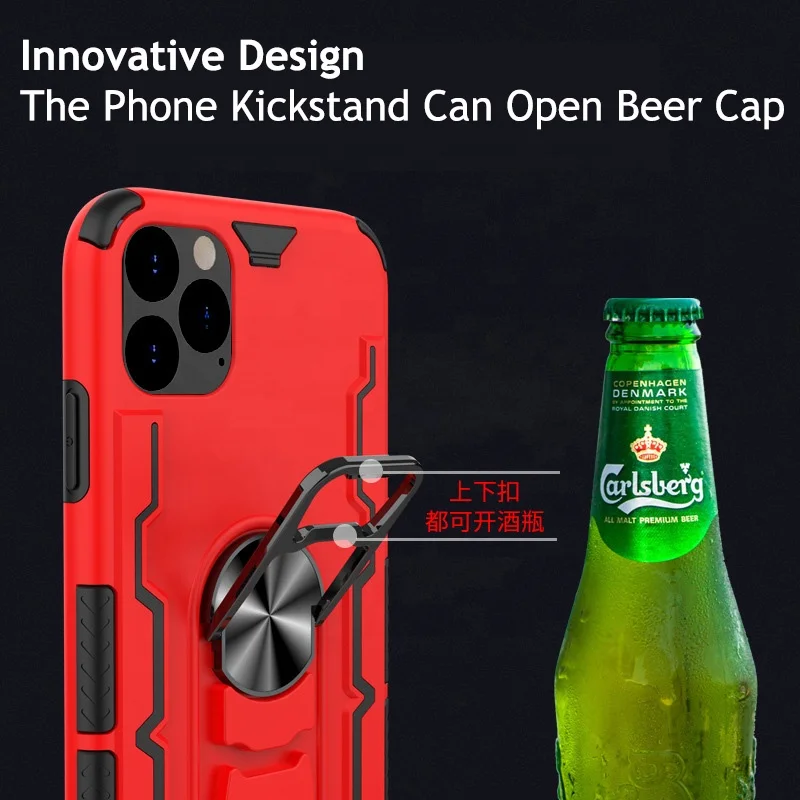 
New Arrival Beer Opener Kickstand Case for iPhone 11 Pro PC+TPU Hybrid Shockproof Cover for Magnetic Car Mount 
