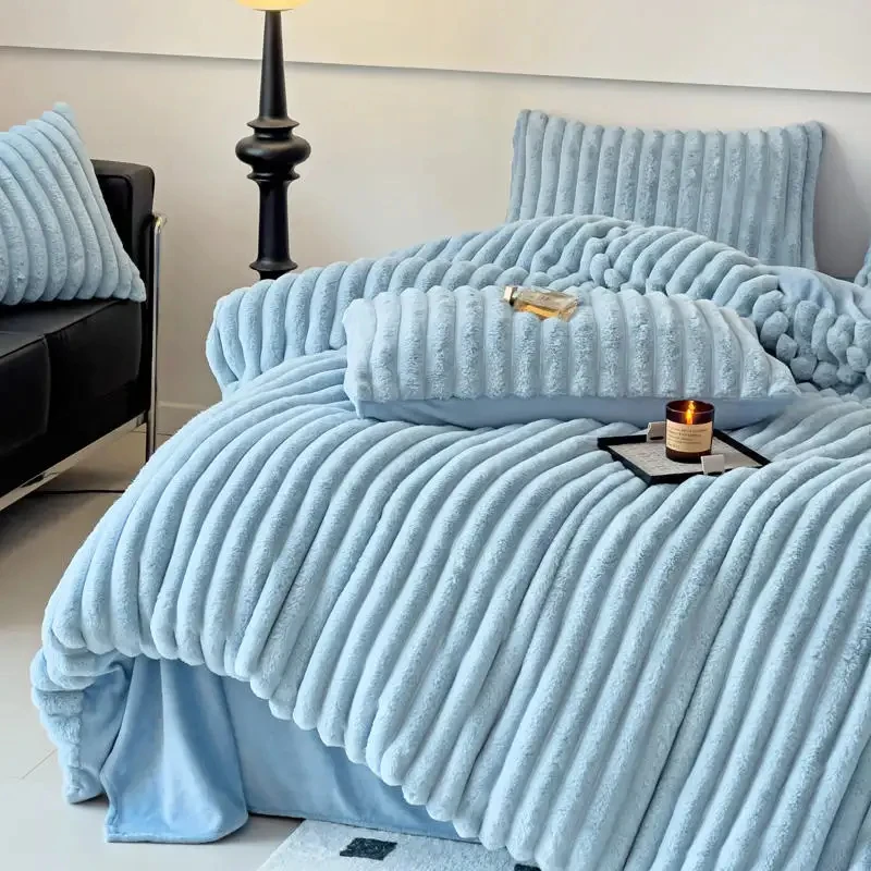 Hot furry Good Feeling New Design Rabbit Faux Fur Fluffy Plush Warm Duvet Cover Set Four-piece Bedding Set