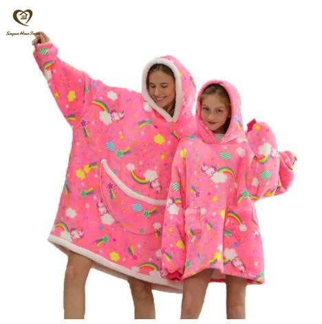 Songmai Oversized Sherpa Hooded Sweatshirt Blanket, Fleecehug Hoodie Wearable Print Blanket, TV Blanket