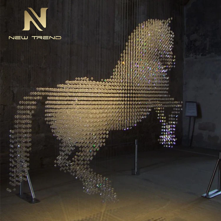 Hotel Lobby Villa Salon Decoration Custom Large Project LED Sculptural Horse Crystal Chandelier Lighting