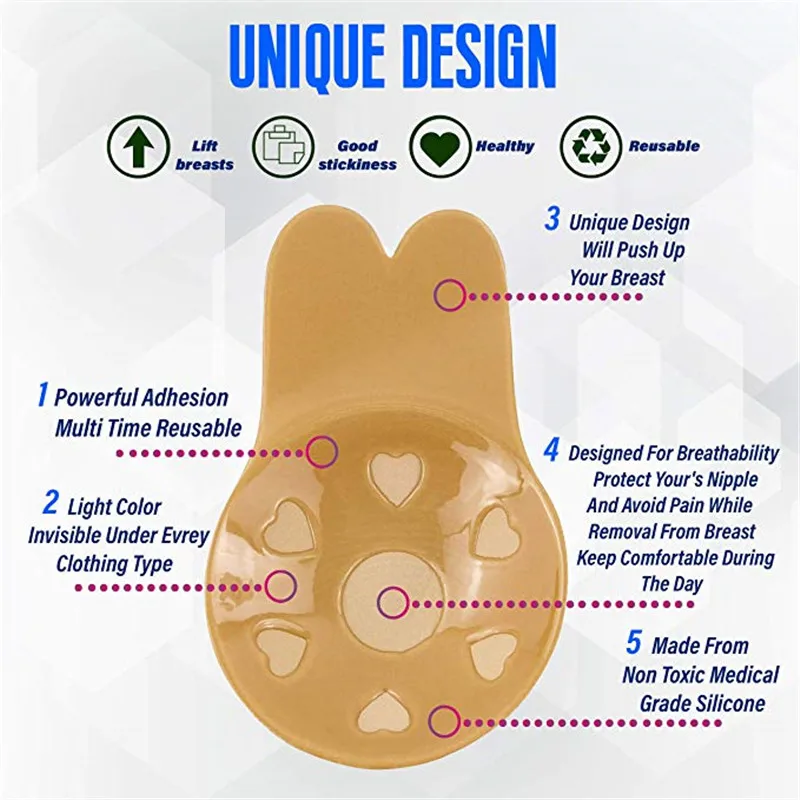 Rabbit Ear Self Adhesive Push Up Bra Women Sticky Invisible Silicone Strapless Backless Bras Bralette Underwear