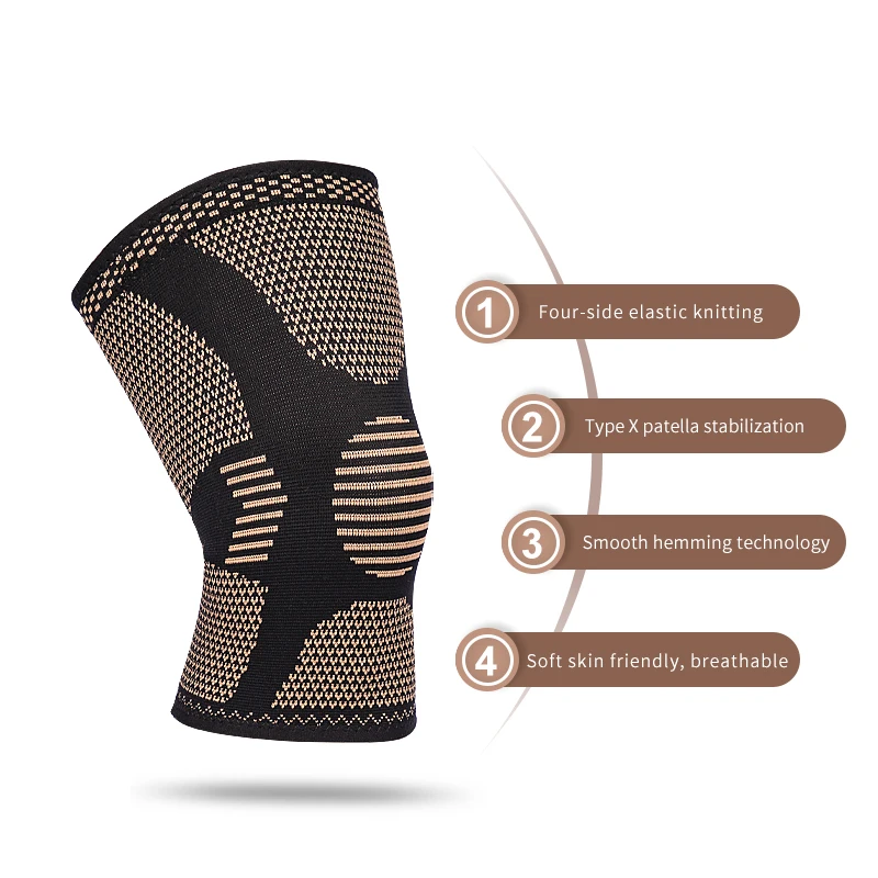 Copper Nylon Knee Support Pads Copper Compression Knee Brace Sleeve for Sports Workout Arthritis Pain Relief and Support