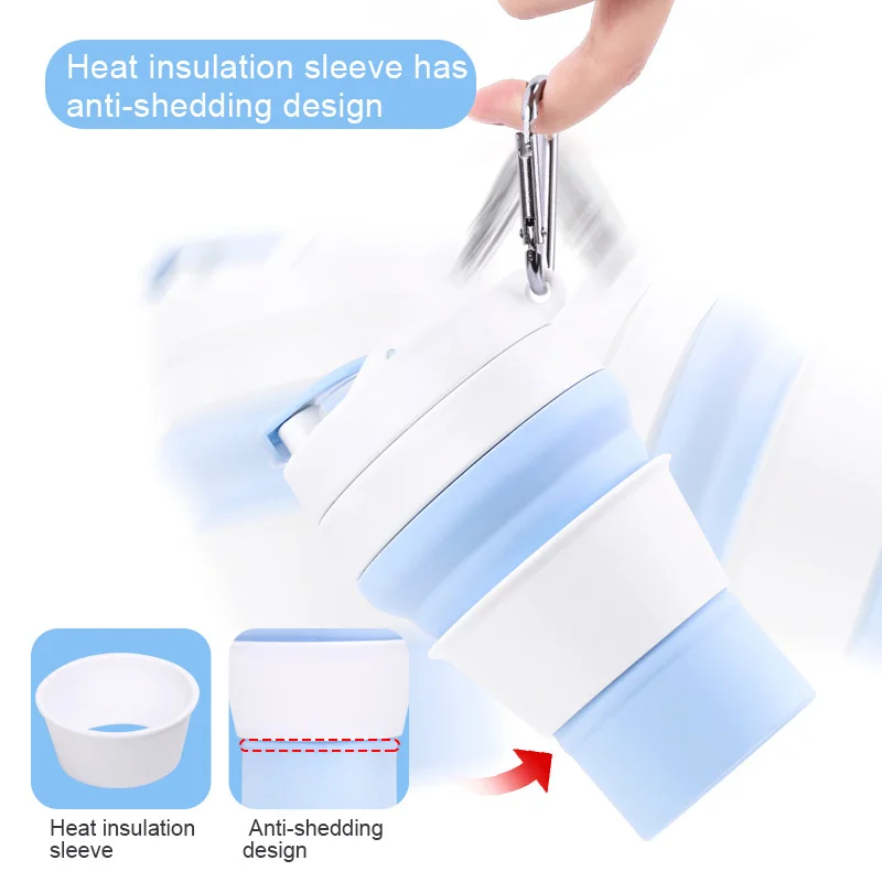 Silicone Custom Logo Printed Travel Coffee Mug Reusable Foldable Take Away Coffee Cups With Lid Straw