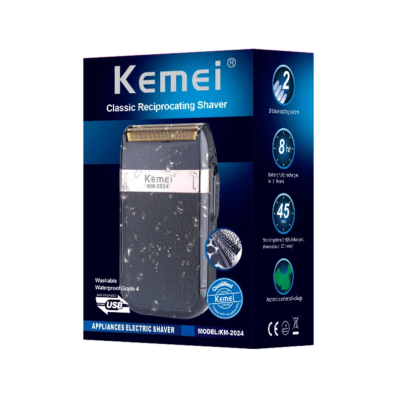 2022 Новый KEMEI KM-2024 с возвратно-поступательным движением машинка для стрижки бороды и усов; USB аккумуляторная электрическая