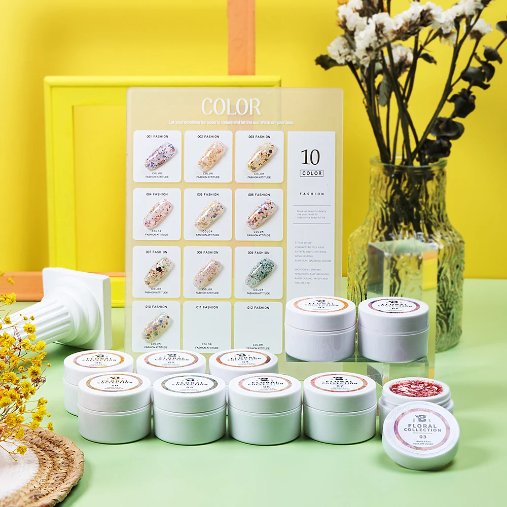 BOZLIN Private Label Gel Polish Suppliers 5ml 10 Colors Foil Flakes Glitter Nail Gels Long Lasting Solid Sequin Gel Polish