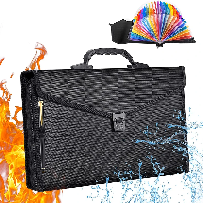 A4 Zipper Expanding File Folder Filing Briefcase Fireproof Waterproof Accordion File Organizer Bag Locking
