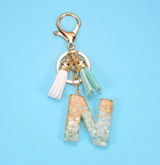 Wholesale Letters Keychain with Tassel Pendant Stone Resin Key Ring Men and Women Key Chains