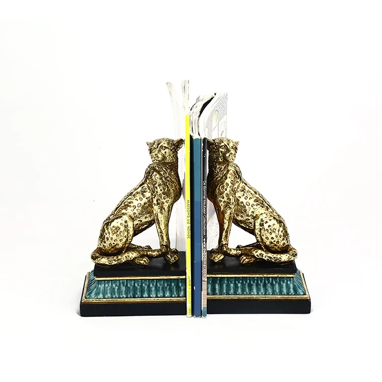 
Vintage Heavy Duty Bookend Gold Office Child Book End Leopard Resin For Sale 