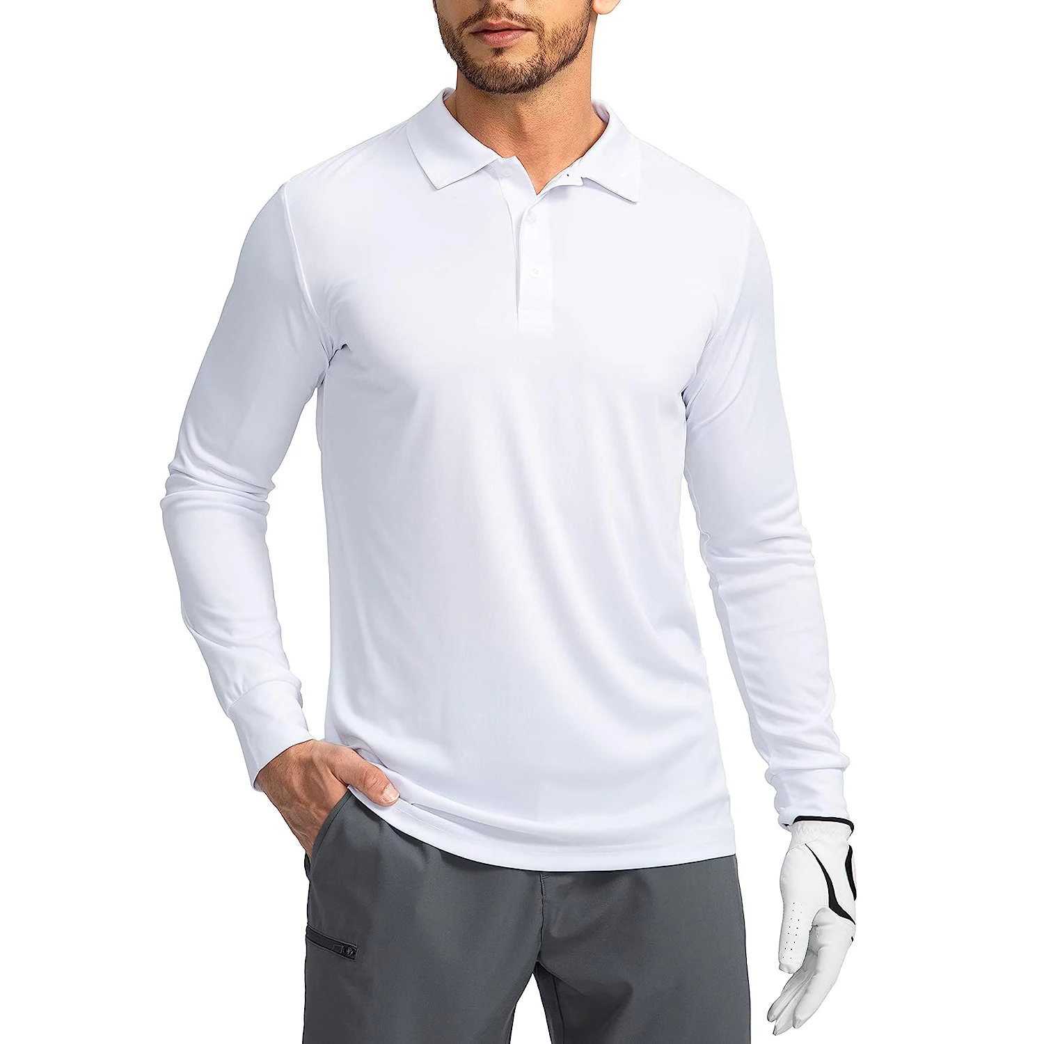 Moisture Wicking Fabric Long Sleeve T Shirt Comfortable Slim Fit Golf Polo Shirts for Sports