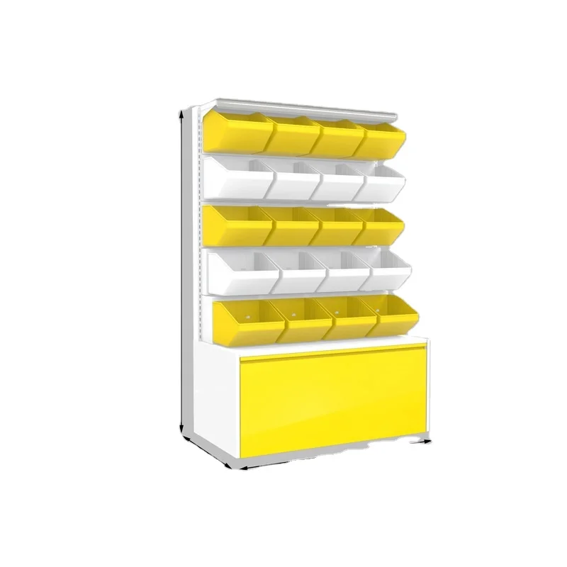 Leke supermarket metal  double-sided shelves snack  candy racks multiple layers end frame design